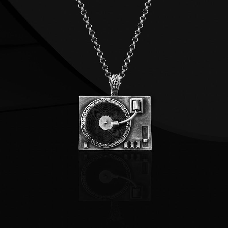 DJ Turntable Pendant Necklace in 925 Sterling Silver