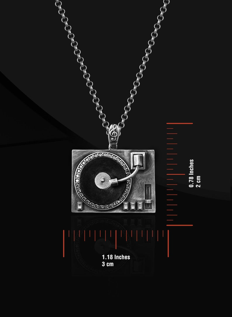 DJ Turntable Pendant Necklace in 925 Sterling Silver