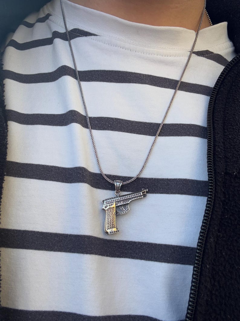 Bling Pistol Pendant Necklace