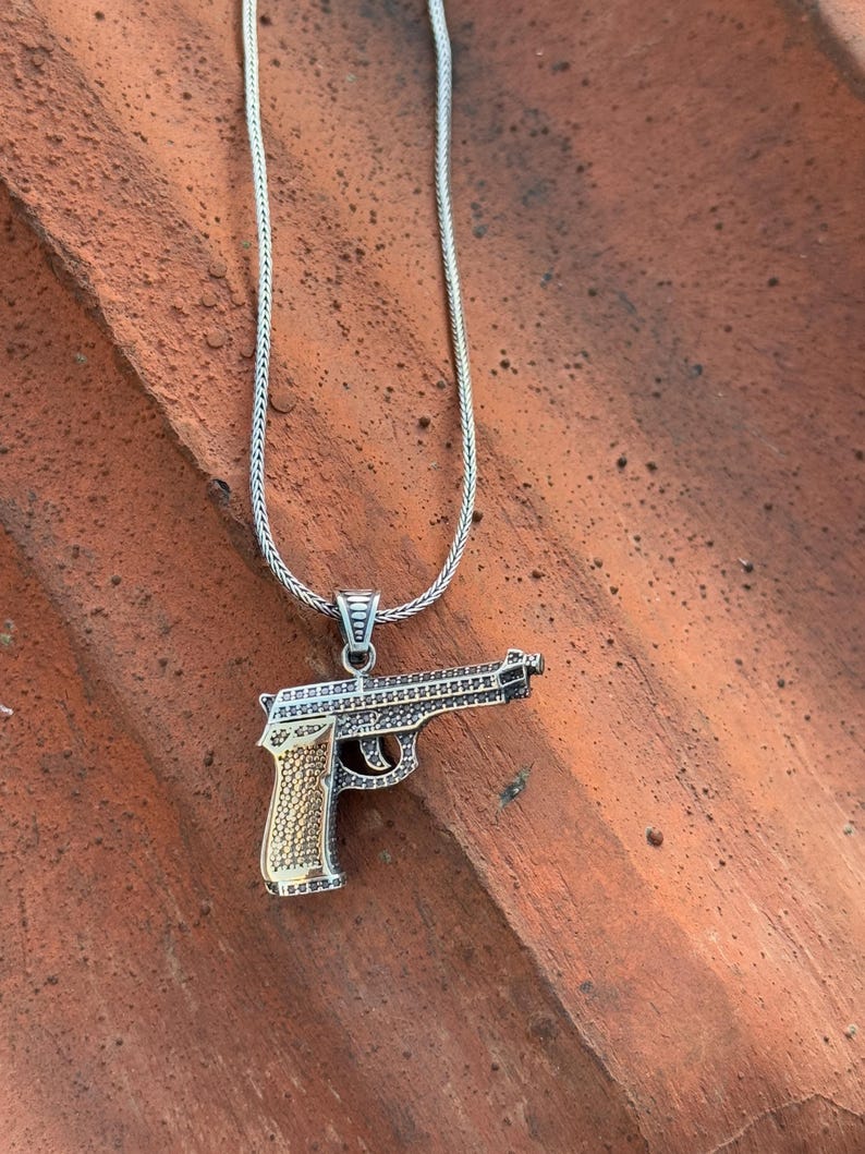 Bling Pistol Pendant Necklace