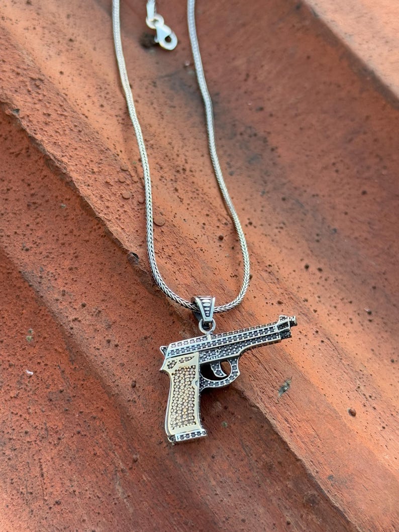 Bling Pistol Pendant Necklace