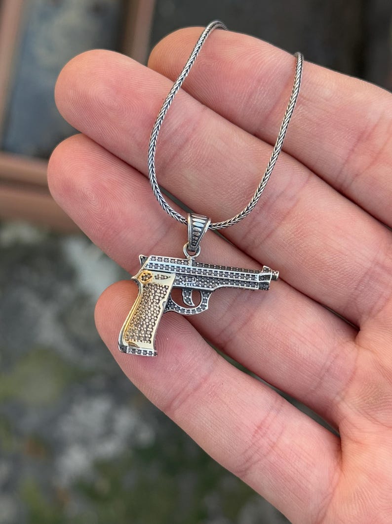 Bling Pistol Pendant Necklace