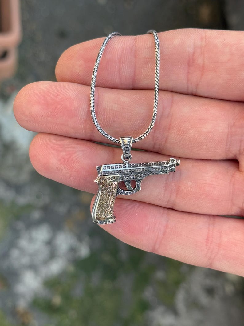 Bling Pistol Pendant Necklace