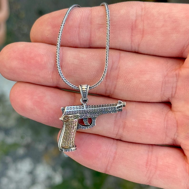 Bling Pistol Pendant Necklace