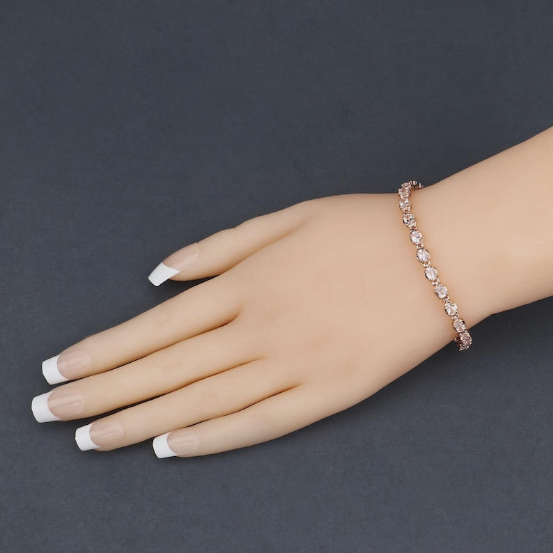 3.75ct Genuine Morganite Tennis Bracelet in 925 Sterling Silver