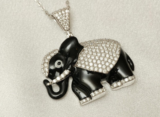 Sparkling Diamond Elephant Pendant in 14k Gold