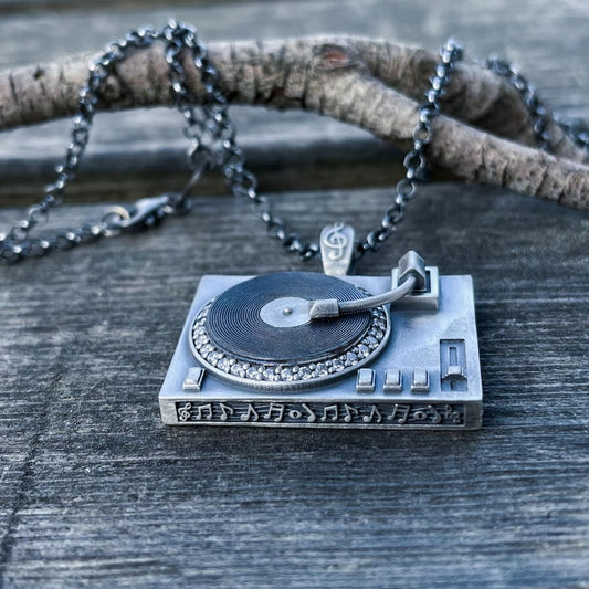 DJ Turntable Pendant Necklace in 925 Sterling Silver