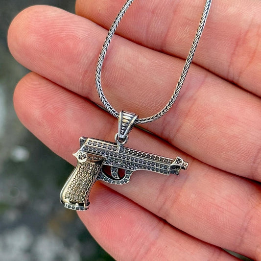 Bling Pistol Pendant Necklace