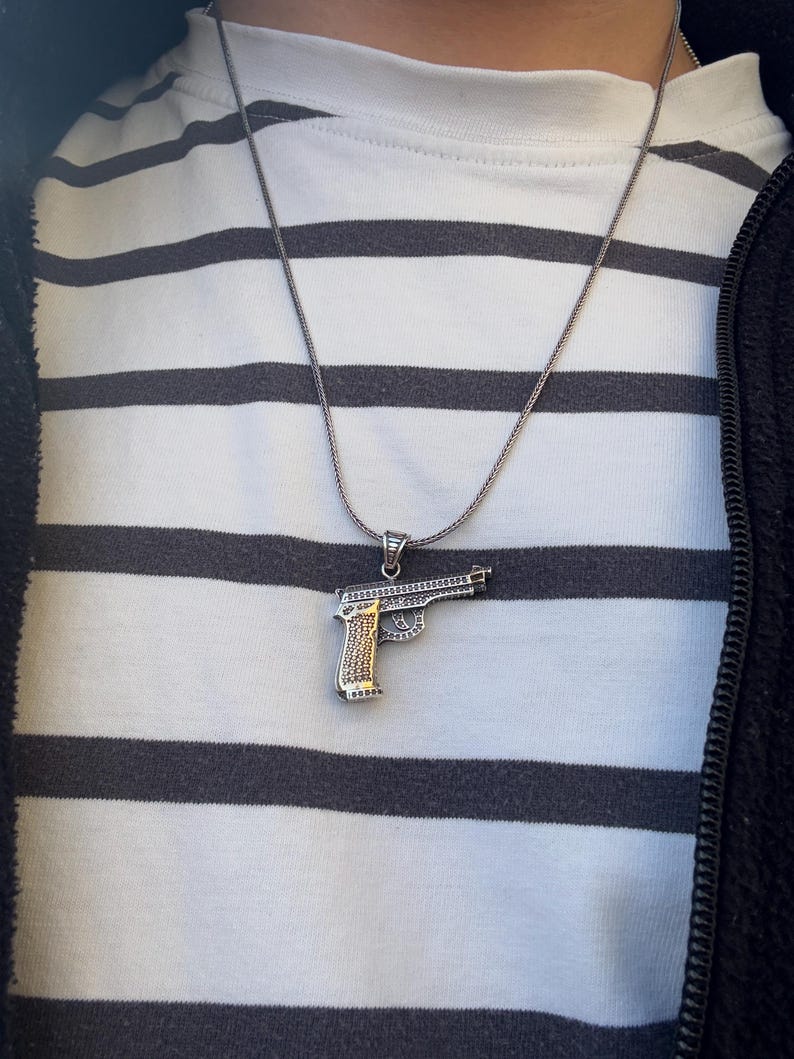 Bling Pistol Pendant Necklace
