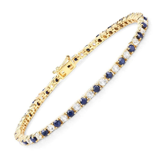 6.61ct Blue Sapphire and White Topaz Bracelet in Sterling Silver with Gold Overlay